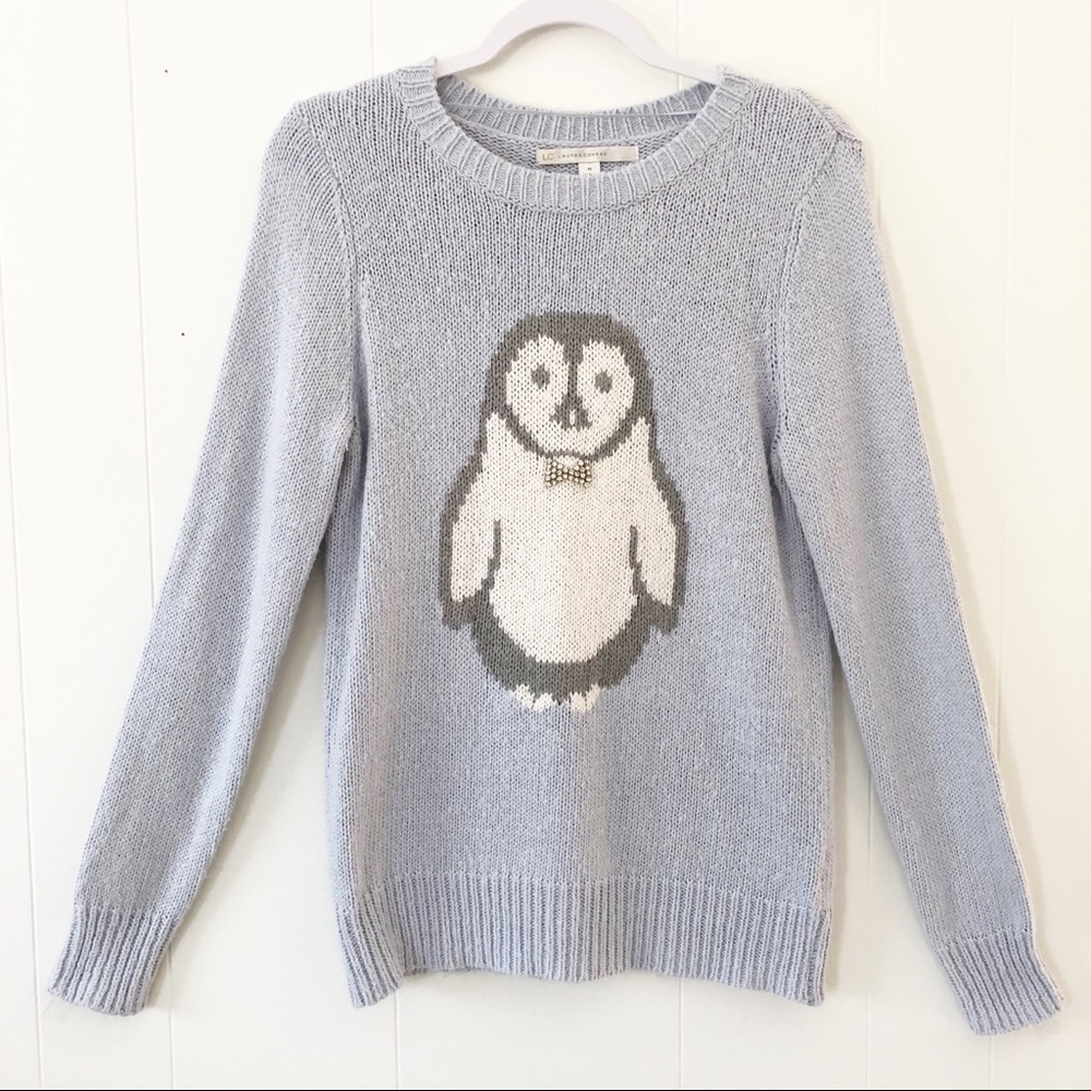 LC Lauren Conrad Rhinestone Bowtie Penguin Sweater
